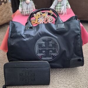 GREAT CONDITION..Tory Burch Black Nylon Tote with Matching Zip Wallet